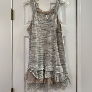 Free People heathered gray satin Tulle trim tunic Tanks sz  medium